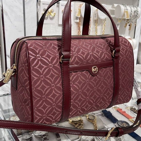 MICHAEL KORS JST TRAVEL MEDIUM DUFFLE SATCHEL SHOULDER CROSSBODY BAG MK OXBLOOD - Picture 3 of 16